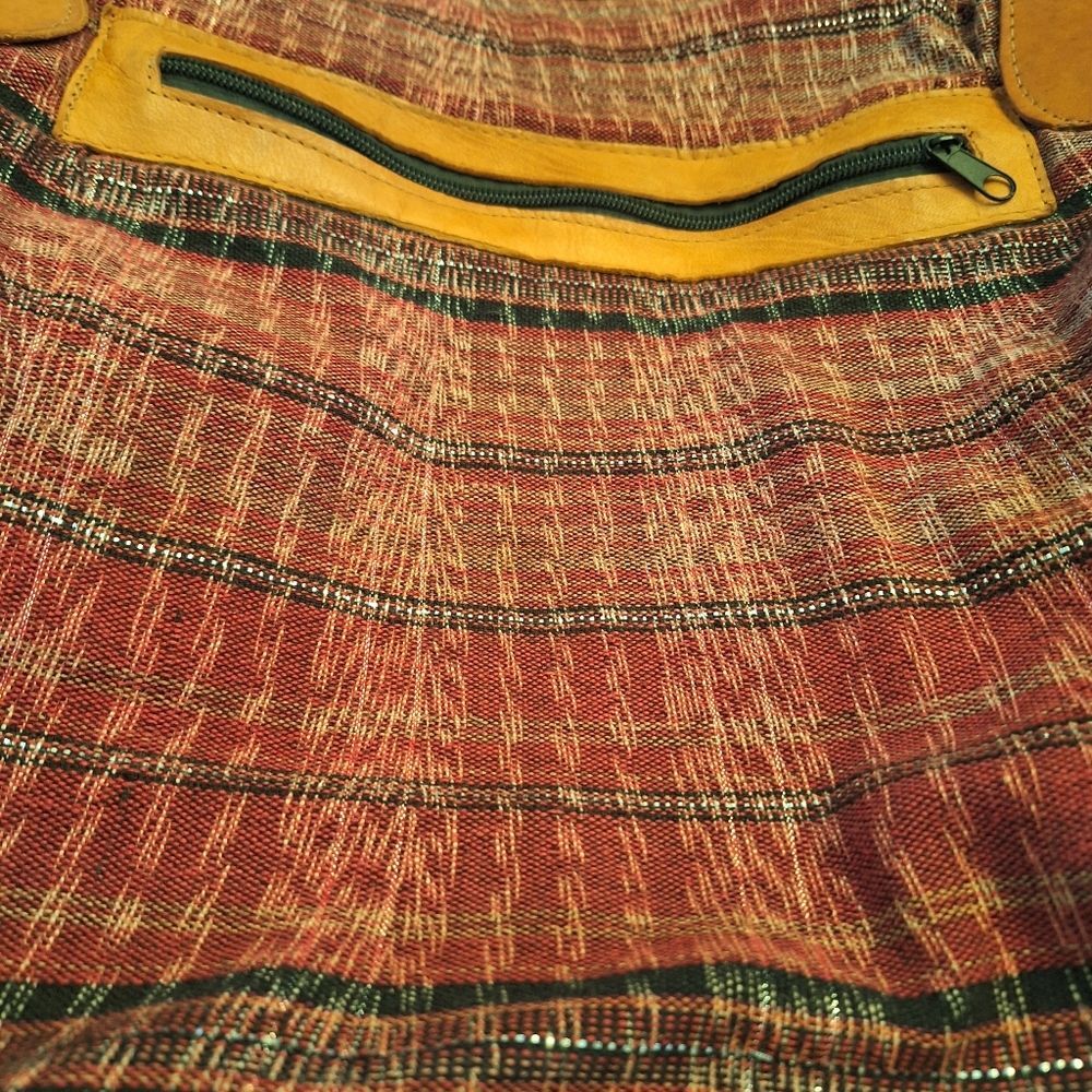 Huipil and Leather Day Bag Boho Weekender Guatemala Large Colorful Unused - Picture 7 of 16